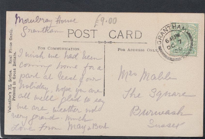 Lincolnshire Postcard - The Beehive, Grantham, 1909 - Mo’s Postcards 