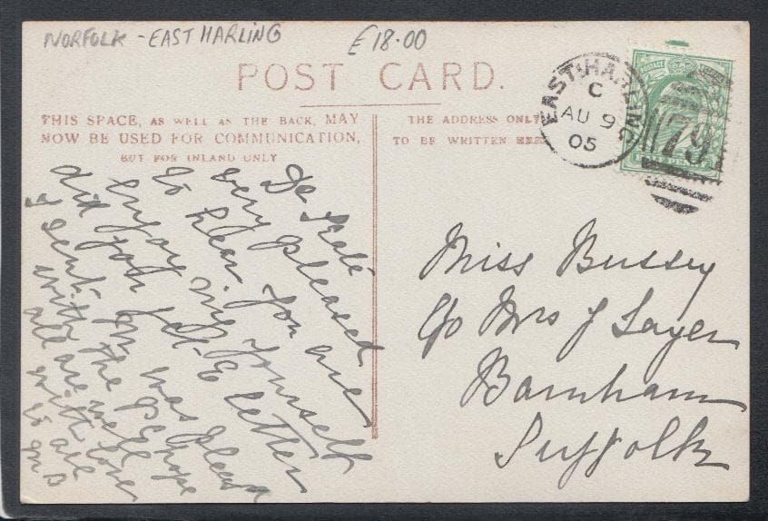 Norfolk Postcard - White Lion Pub and The Stores, East Harling, 1905 - Mo’s Postcards 