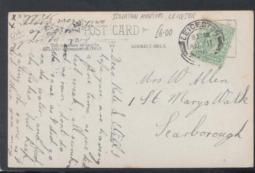 Leicestershire Postcard - No 4 Ward, Isolation Hospital, Leicester, 1908 - Mo’s Postcards 