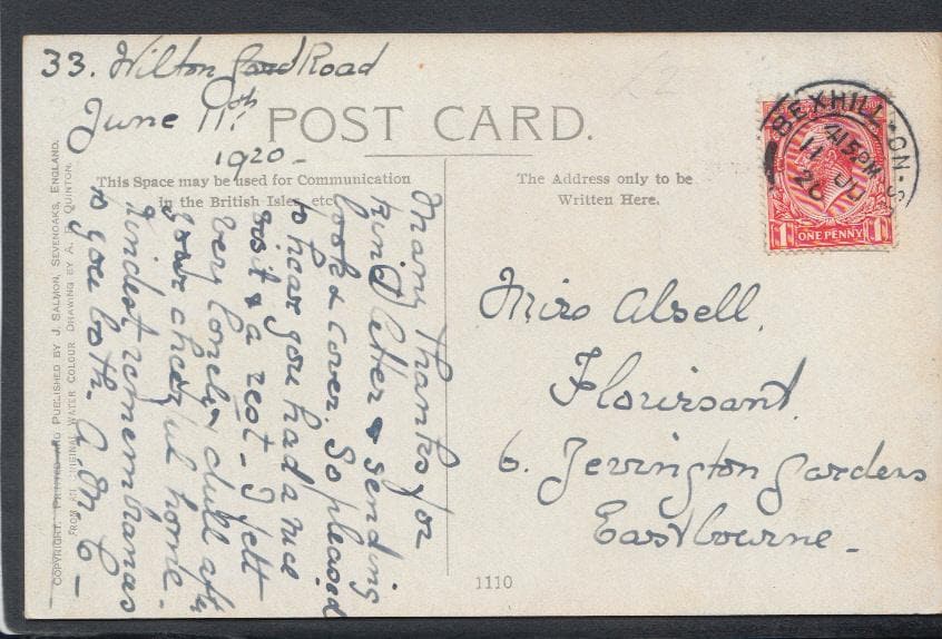 Sussex Postcard - The Parish Church, Bexhill - Artist A.R.Quinton, 1920 - Mo’s Postcards 