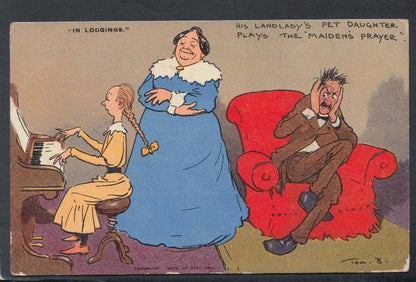Comic Postcard - Piano / Music / Landlady / Lodger / "In Lodgings" - Artist Tom Browne, 1907 - Mo’s Postcards 