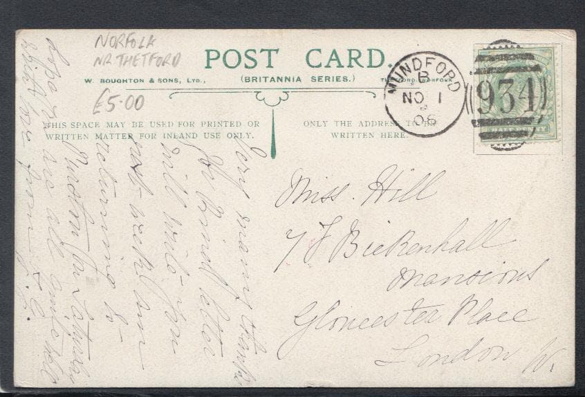 Norfolk Postcard - The Terrace, Lynford Hall, Mundford, Thetford, 1906 - Mo’s Postcards 