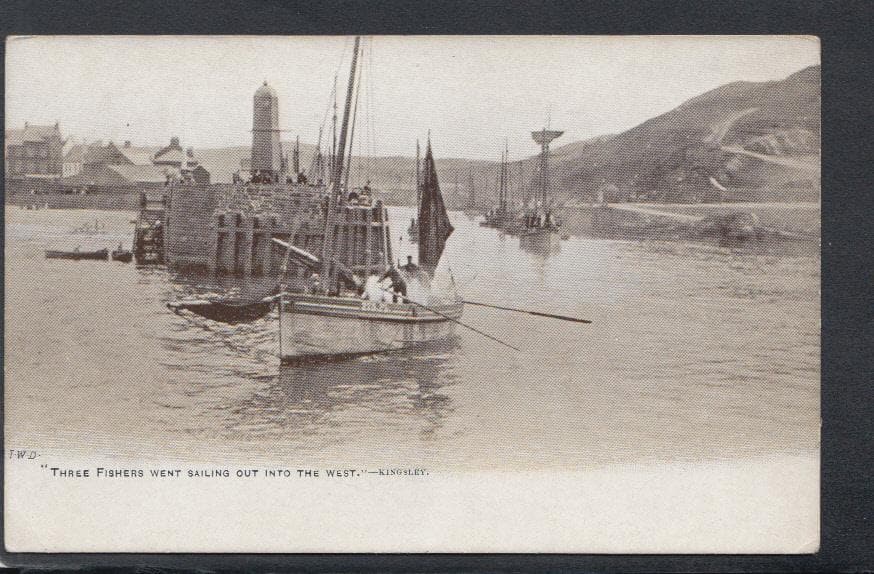 Literature Postcard - "Three Fishers Went Sailing Out Into The West" - Poem -Charles Kingsley - Mo’s Postcards 