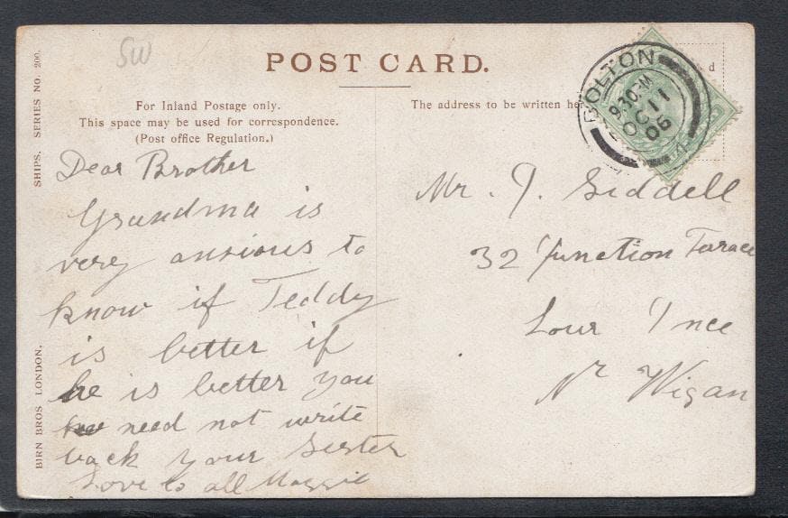 Shipping Postcard - Artist View of Sail Boats on a Rough Sea, 1906 - Mo’s Postcards 