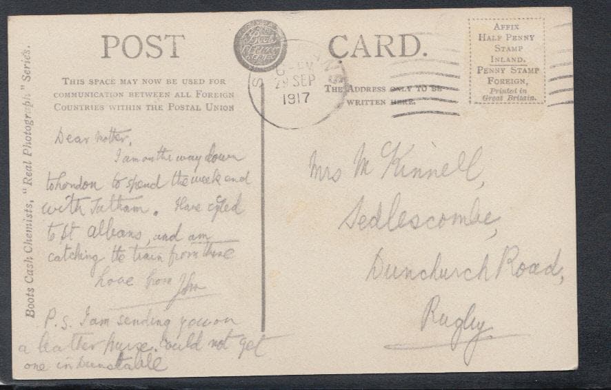 Hertfordshire Postcard - The Fighting Cocks Inn, St Albans, 1917 - Mo’s Postcards 