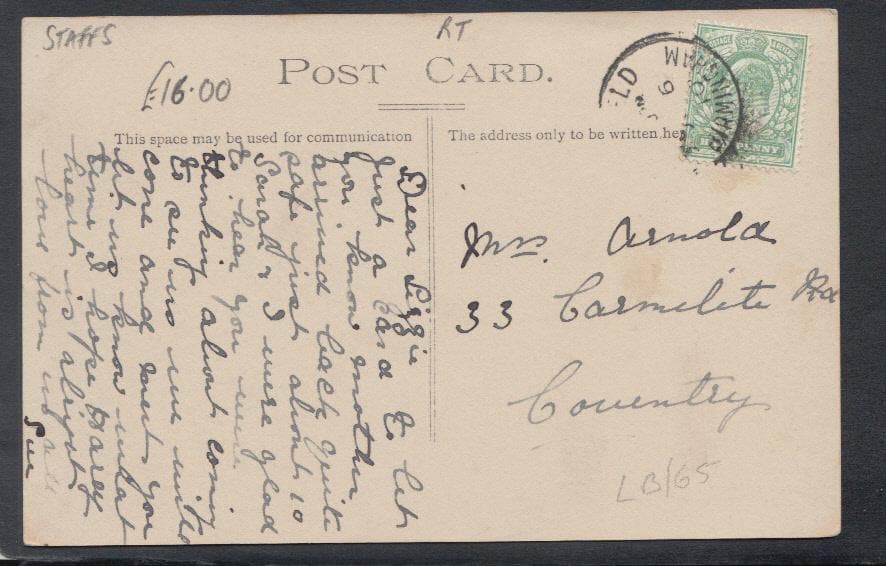 Staffordshire Postcard - Northfield Village, 1910 - Mo’s Postcards 