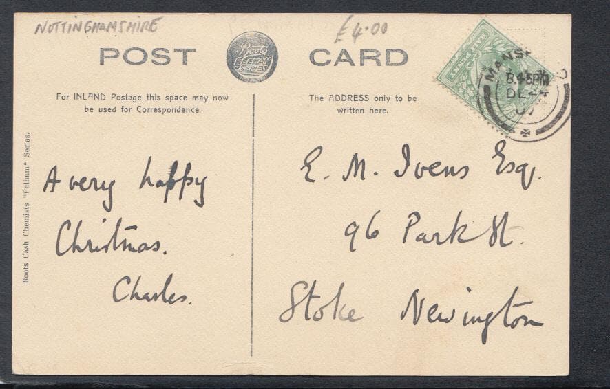 Nottinghamshire Postcard - Thoresby House, Near Mansfield, 1907 - Mo’s Postcards 