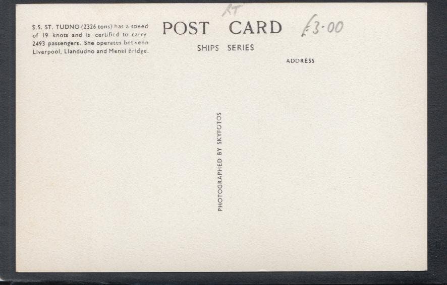 Shipping Postcard - S.S."St Tudno" Steam Boat - Mo’s Postcards 