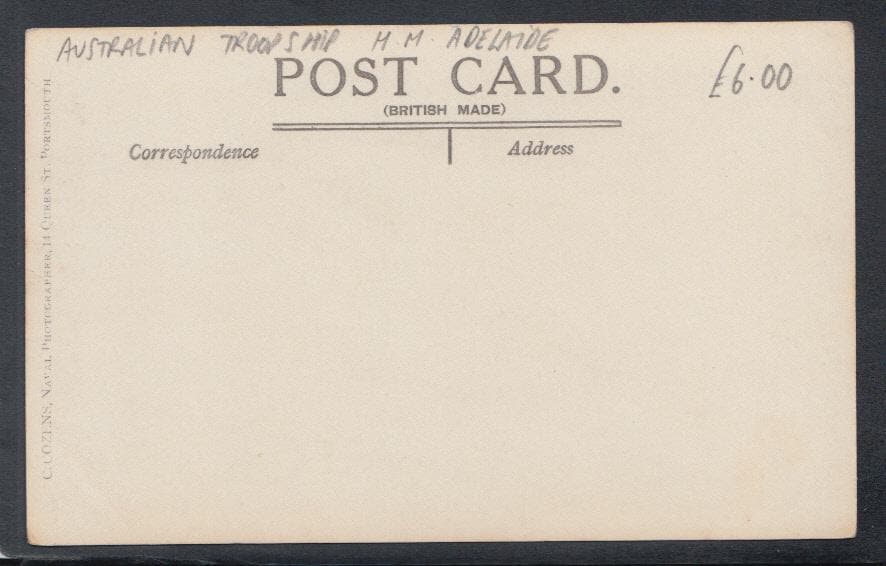Military Postcard - Navy - Australian Troopship - H.M.A.S. "Adelaide" - Mo’s Postcards 