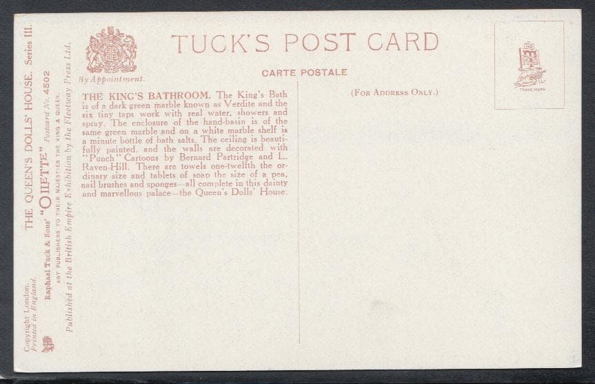 Royalty Postcard - The Queen's Dolls House - The King's Bathroom - Mo’s Postcards 