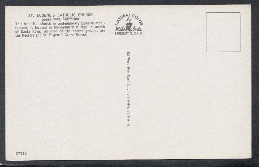 America Postcard - St Eugene's Catholic Church, Santa Rosa, California - Mo’s Postcards 