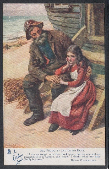 Literature Postcard - In Dickens Land - David Copperfield - Mr Peggotty and Little Em'ly - Mo’s Postcards 