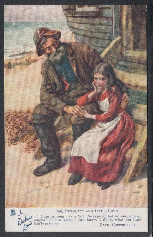 Literature Postcard - In Dickens Land - David Copperfield - Mr Peggotty and Little Em'ly - Mo’s Postcards 
