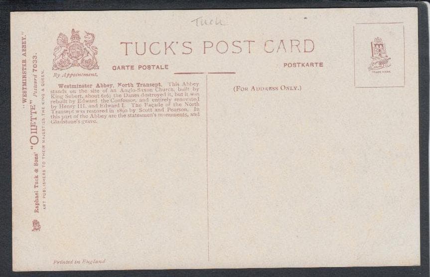 London Postcard - North Transept, Westminster Abbey - Charles.E.Flower - Mo’s Postcards 