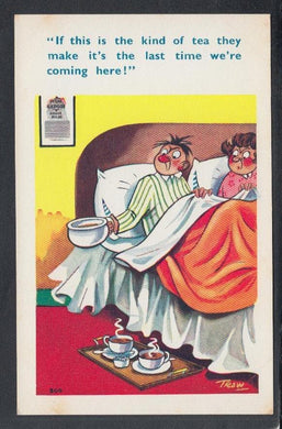 Comic Postcard - Couple / Bed / B & B / Drink / Tea / Bed Pan - Trow - Mo’s Postcards 
