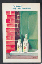 Load image into Gallery viewer, Comic Postcard - Drink / Dairy / Milk / Milk Bottles / Doorstep - Trow - Mo’s Postcards 
