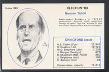 Load image into Gallery viewer, Politics Postcard - Election &#39;83 - Norman Tebbit, Conservative Party - Chingford Result - Mo’s Postcards 
