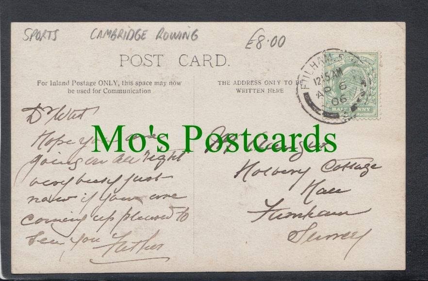 Sports Postcard - Cambridge Rowing Crew, 1906
