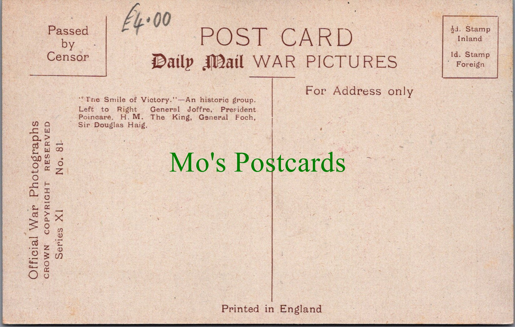 Military Postcard - The King at The Front