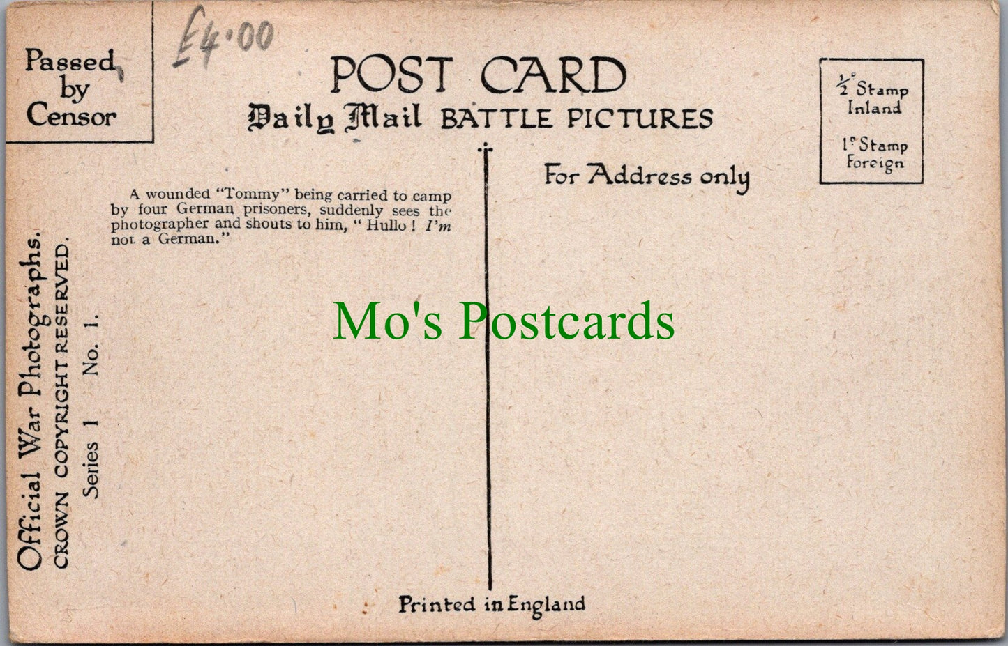 Military Postcard - Wounded Tommy