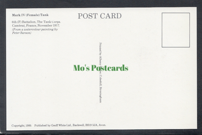 Military Postcard - Mark IV (Female) Tank, 6th (F) Battalion, The Tank Corps - Mo’s Postcards 