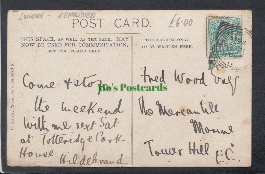 London Postcard - Poynters Hall, Totteridge, 1904 - Mo’s Postcards 