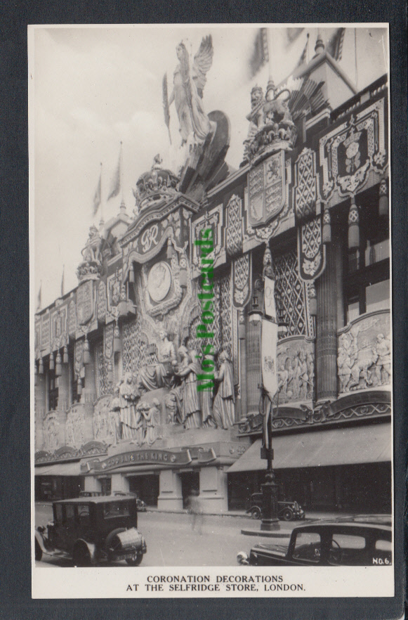 London Postcard - Coronation Decorations at The Selfridge Store - Mo’s Postcards 