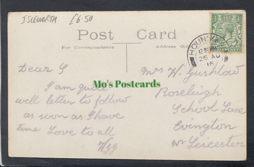 London Postcard - Boro College, Spring Grove, Isleworth, 1916 - Mo’s Postcards 