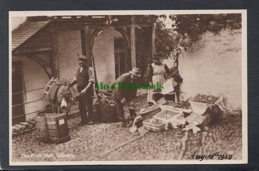 Devon Postcard - The Fruit Stall, Clovelly, 1929 - Mo’s Postcards 