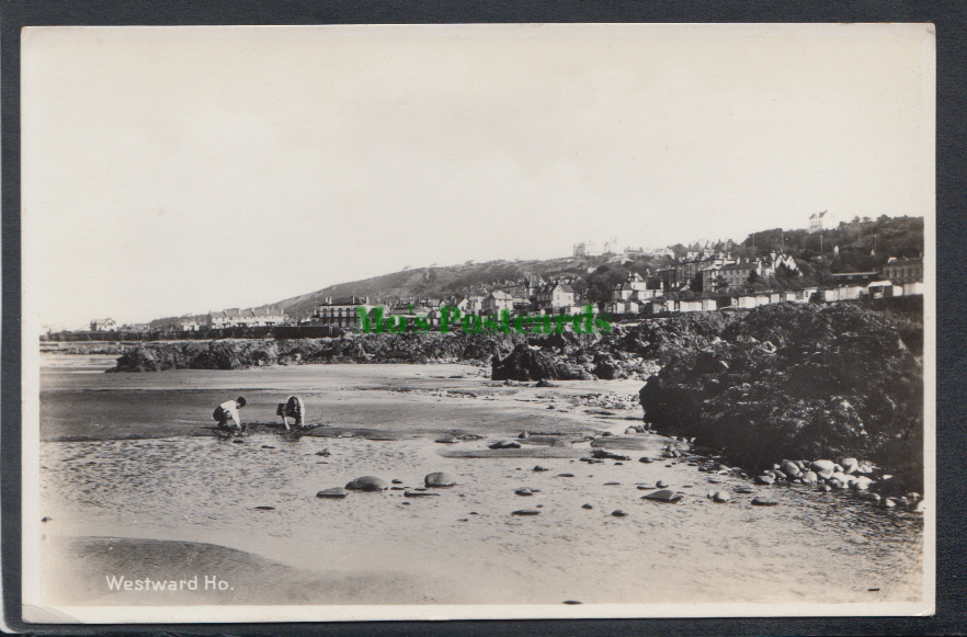 Devon Postcard - Children on The Beach at Westward Ho - Mo’s Postcards 