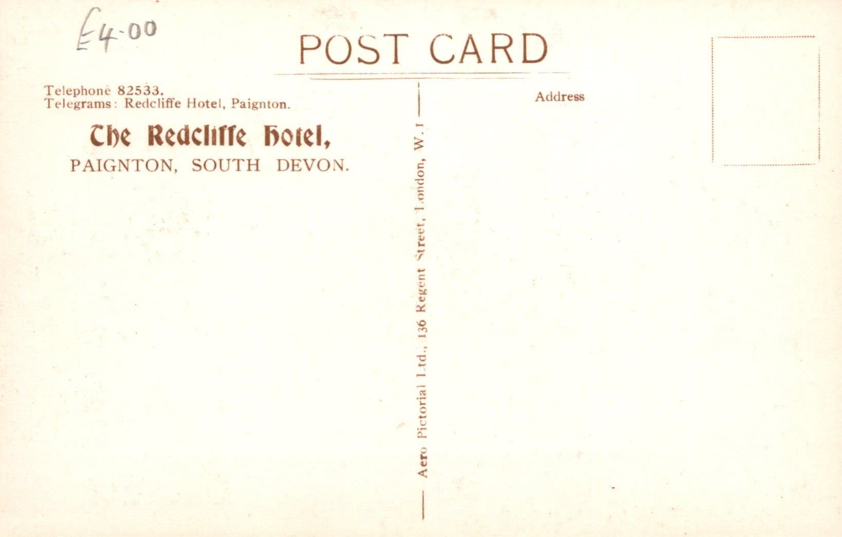 Devon Postcard - Aerial View of The Redcliffe Hotel, Paignton - Mo’s Postcards 