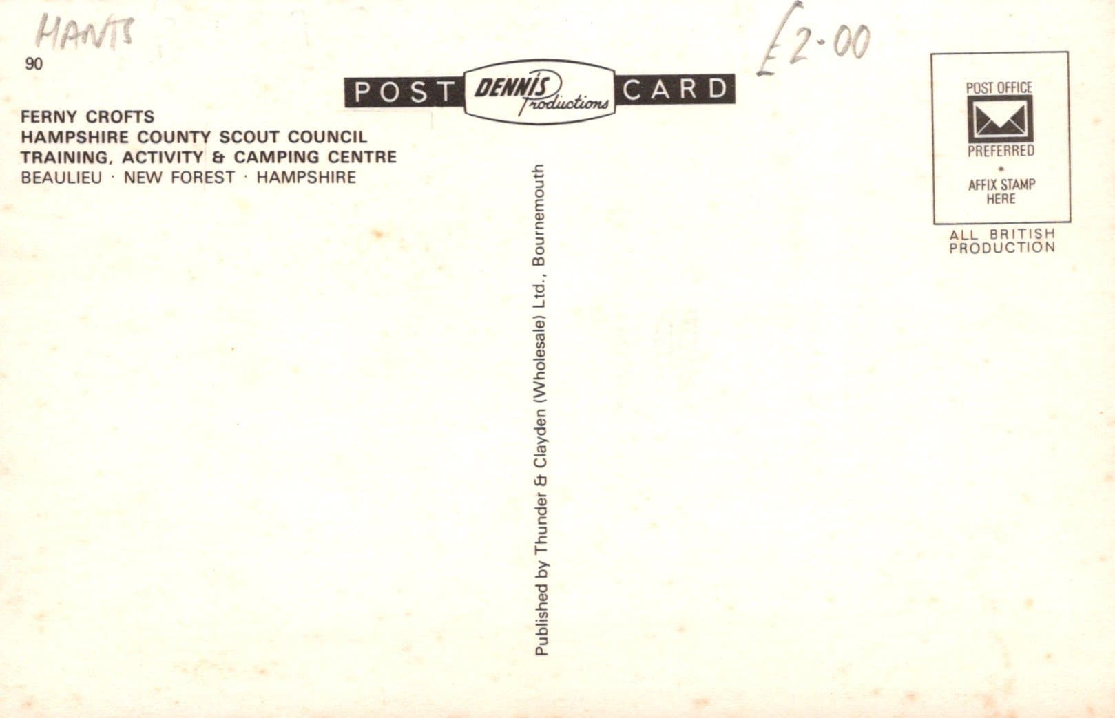 Hampshire Postcard - Ferny Crofts, Scout Council Training, Activity & Camping Centre, Beaulieu - Mo’s Postcards 