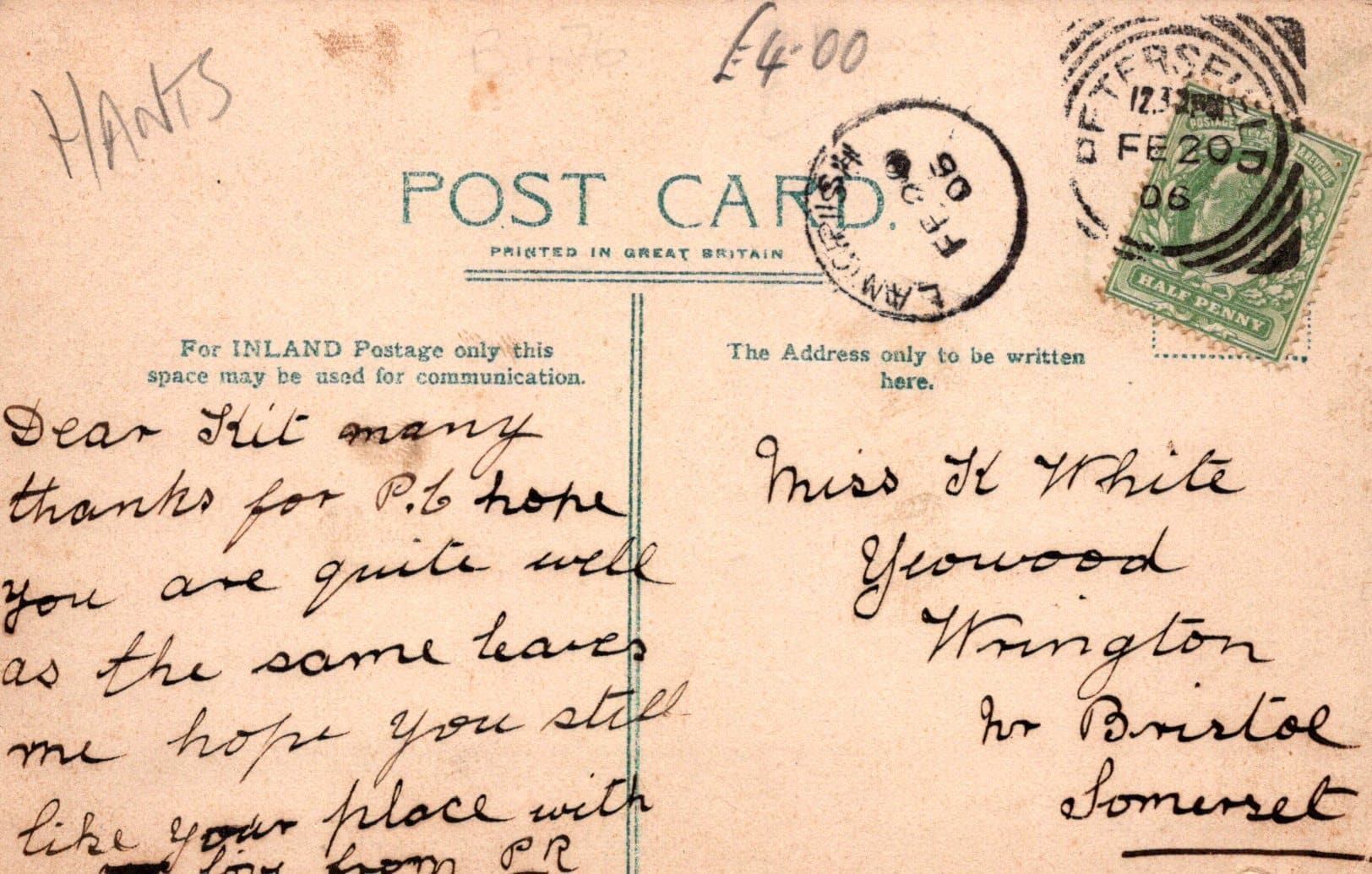 Hampshire Postcard - Langrish Church, 1906 - Mo’s Postcards 