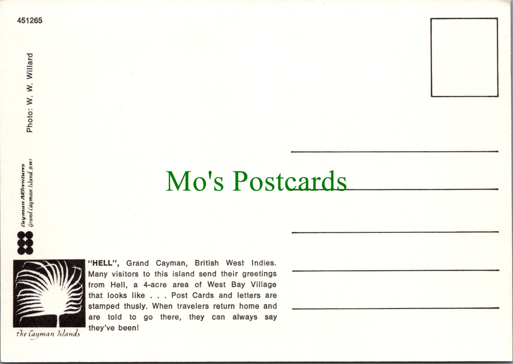 "Hell" Postal Agency, Grand Cayman, British West Indies