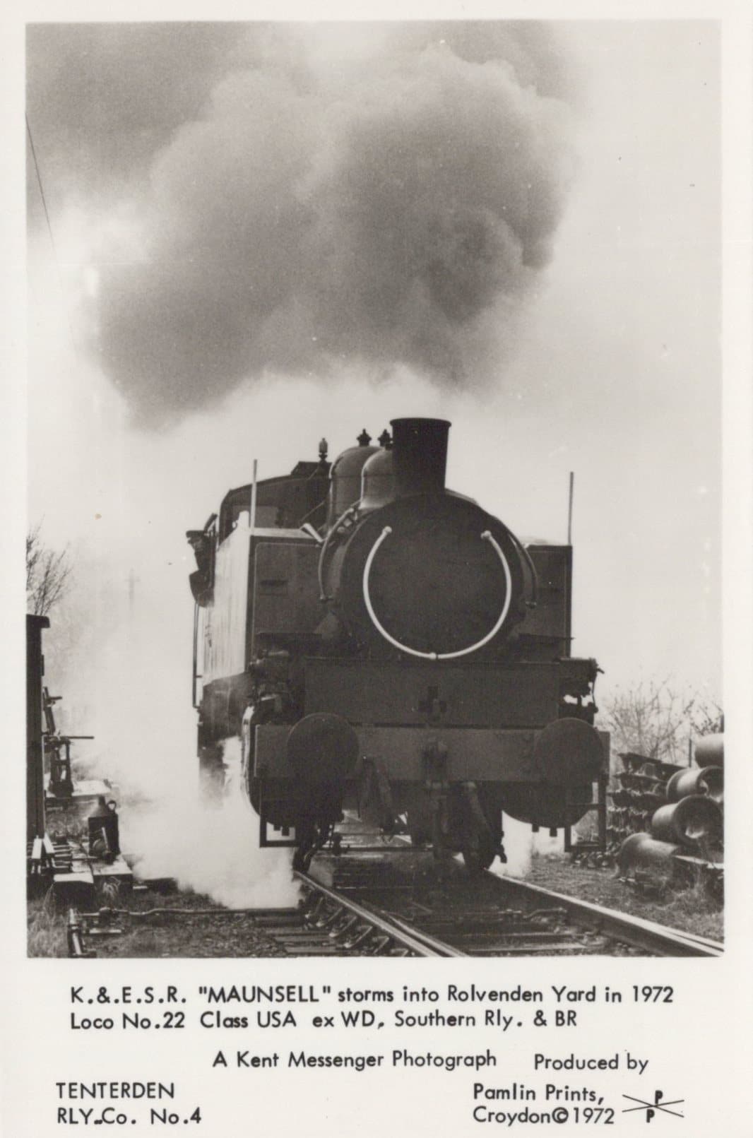 Kent Postcard - K.&.E.S.R."Maunsell" Storms Into Rolvenden Yard in 1972 - Mo’s Postcards 