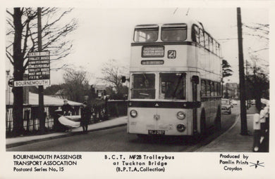 Dorset Postcard - Bournemouth Bus - B.C.T.MF28 Trolleybus at Tuckton Bridge - Mo’s Postcards 