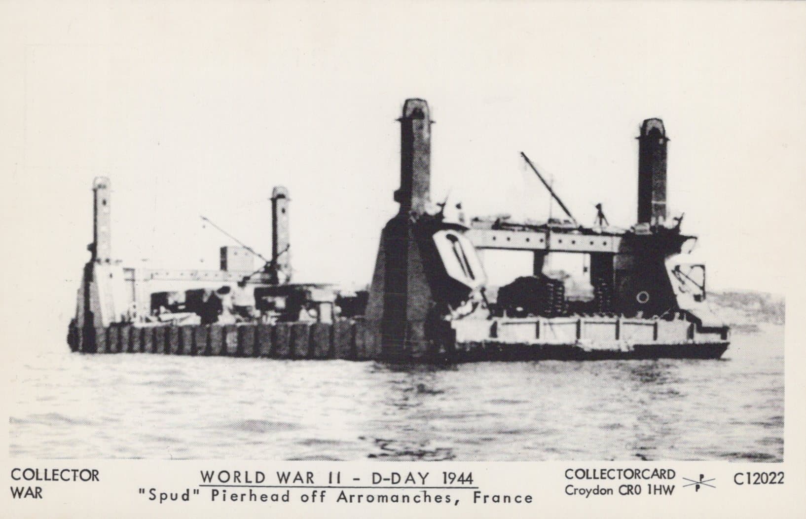 Military Postcard - World War II - D-Day 1944 - "Spud" Pierhead off Arromanches, France - Mo’s Postcards 