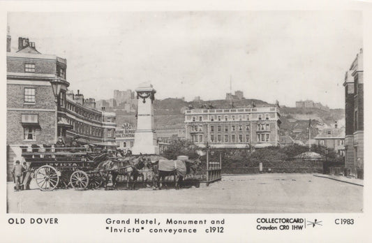 Kent Postcard - Old Dover - Grand Hotel, Monument and "Invicta" Conveyance c1912 - Mo’s Postcards 