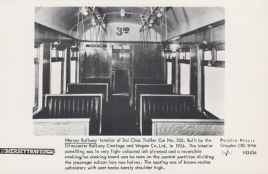 Railways Postcard - Mersey Travel - Mersey Railway, Interior of 3rd Class Trailer Car No 105 - Mo’s Postcards 