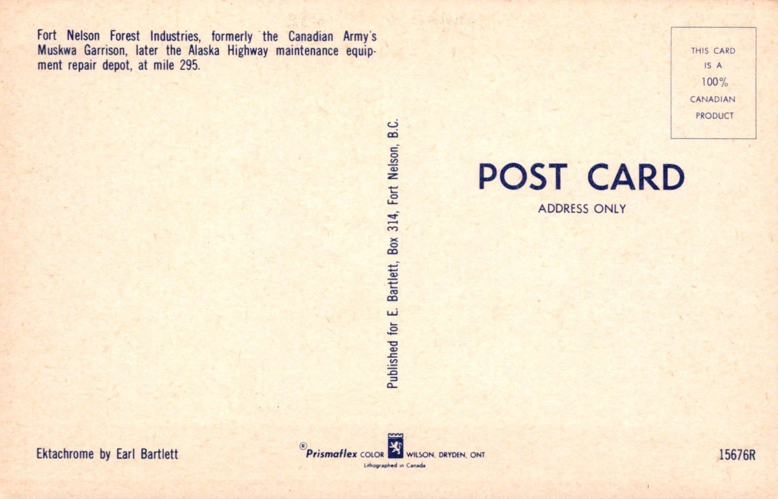 Canada Postcard - Aerial View of Fort Nelson Forest Industries, Alaska Highway Maintenance Depot - Mo’s Postcards 
