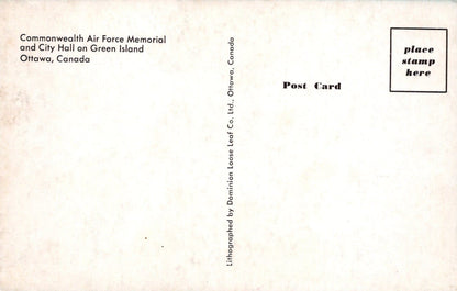 Canada Postcard - Commonwealth Air Force Memorial and City Hall on Green Island, Ottawa - Mo’s Postcards 