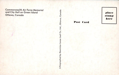 Canada Postcard - Commonwealth Air Force Memorial and City Hall on Green Island, Ottawa - Mo’s Postcards 