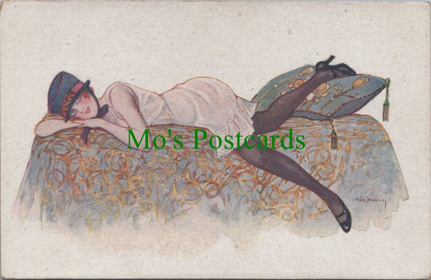 Glamour Postcard - Lady on Bed - A.Jarach