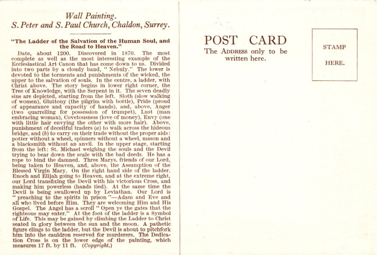 Surrey Postcard - Wall Painting, S.Peter and S.Paul Church, Chaldon - Mo’s Postcards 