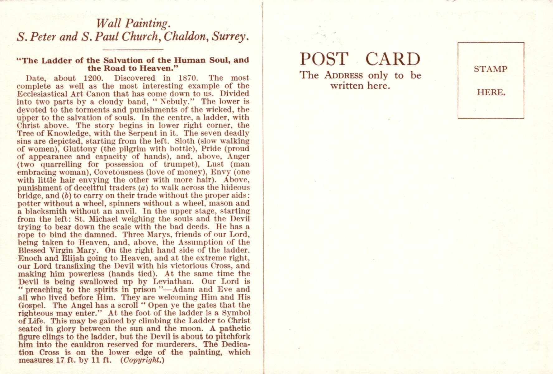 Surrey Postcard - Wall Painting, S.Peter and S.Paul Church, Chaldon - Mo’s Postcards 
