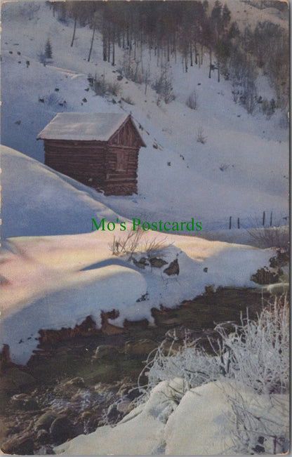 Nature Postcard - Wooden Hut in The Snow