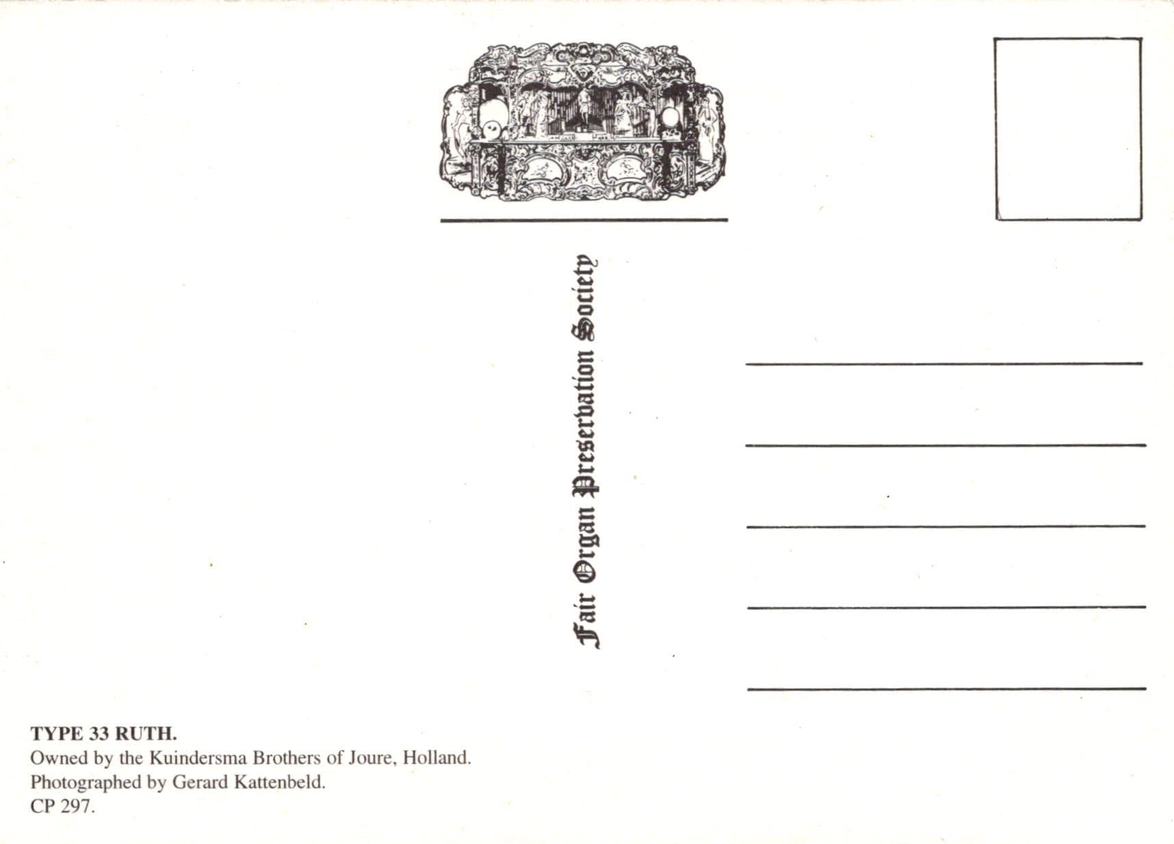Music Postcard - Type 33 Ruth, Owned By The Kuindersma Brothers of Joure, Holland - Mo’s Postcards 