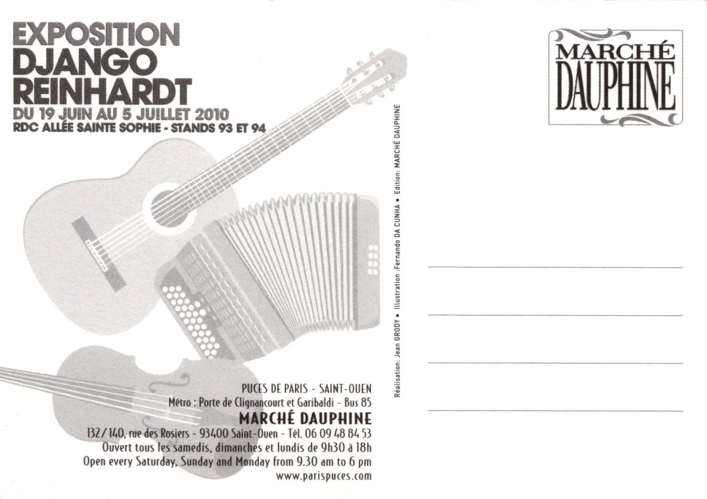 Music Postcard - Exposition Django Reinhardt - Marche Dauphine - Mo’s Postcards 
