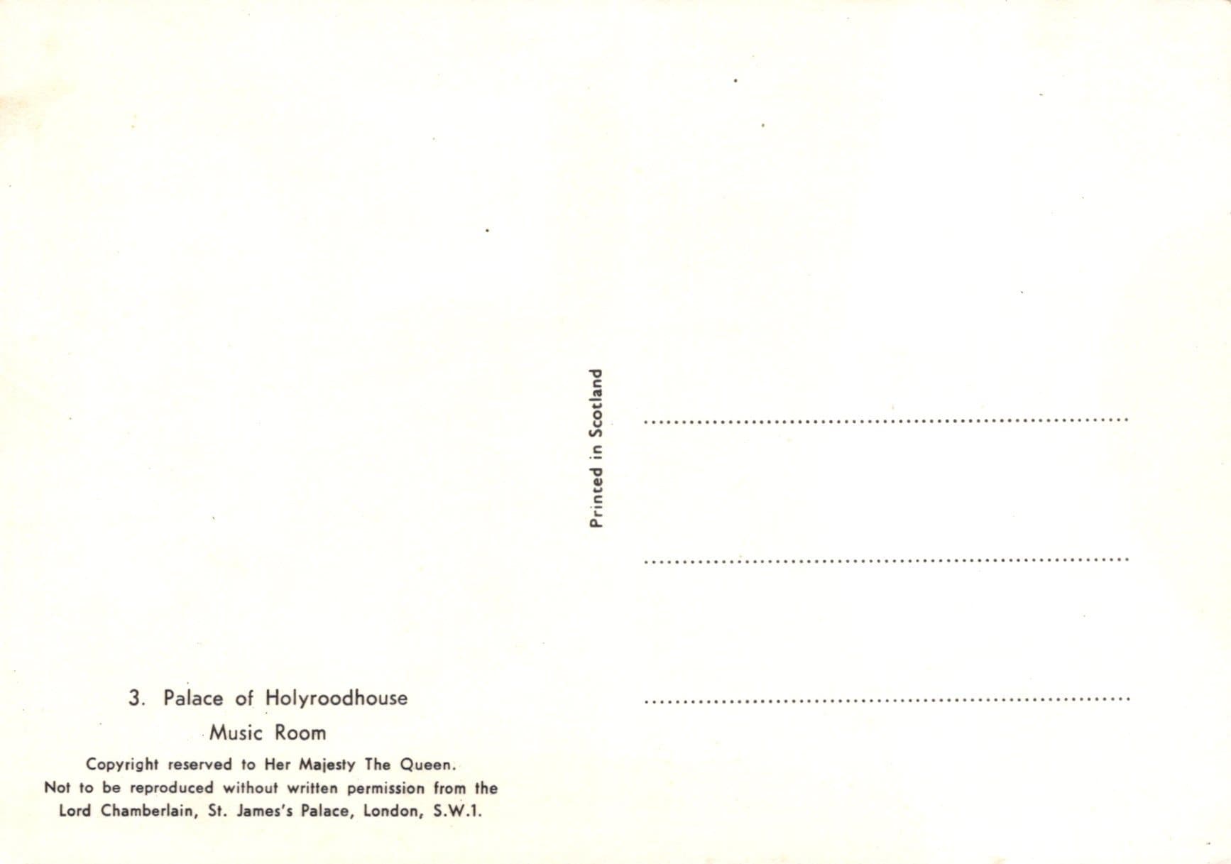 Scotland Postcard - Music Room, Palace of Holyroodhouse, Edinburgh - Mo’s Postcards 