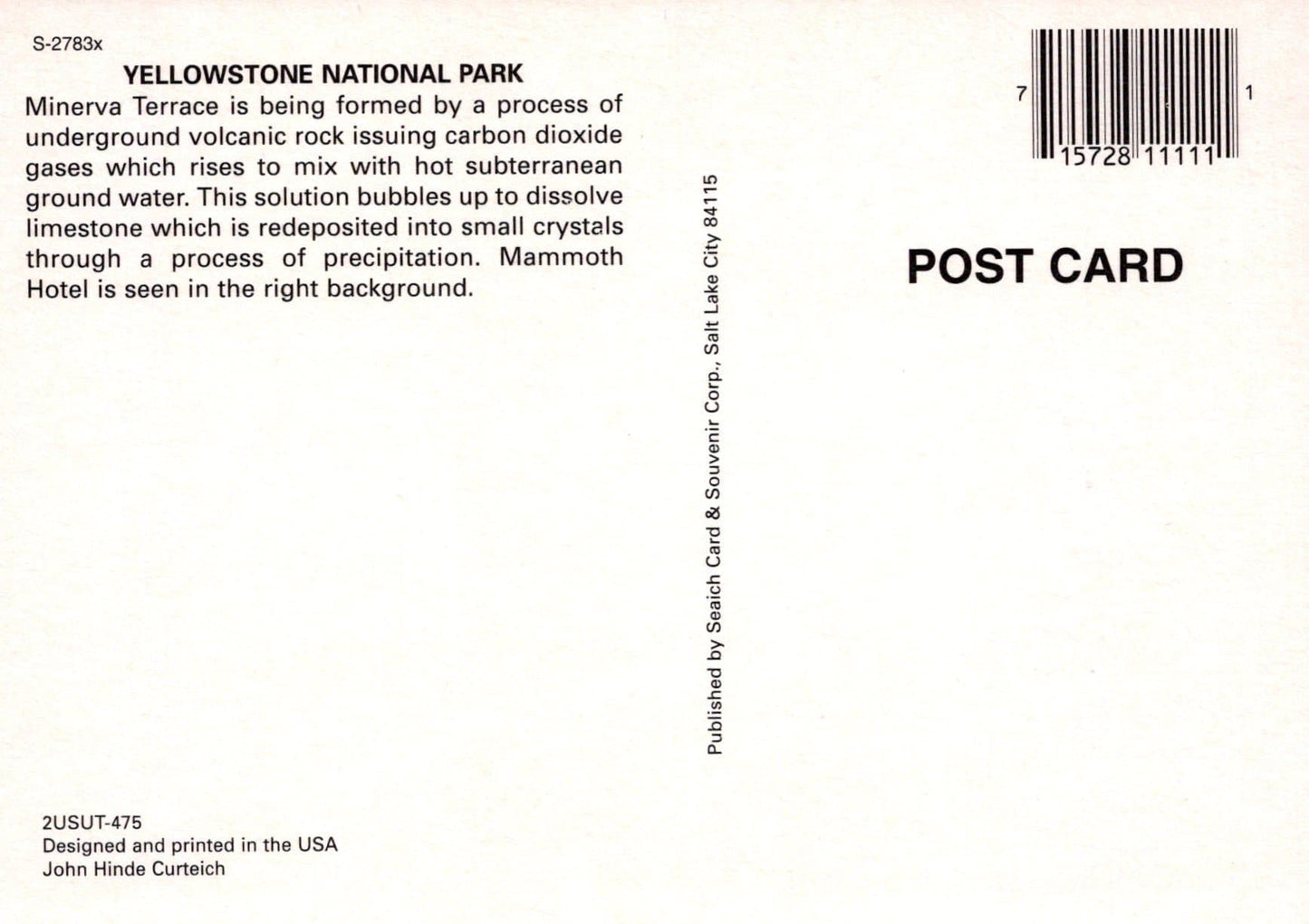 America Postcard - Mammoth Hot Springs, Yellowstone National Park, Wyoming - Mo’s Postcards 